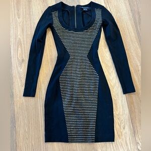 French Connection Black and Gold Striped Dress Size 0